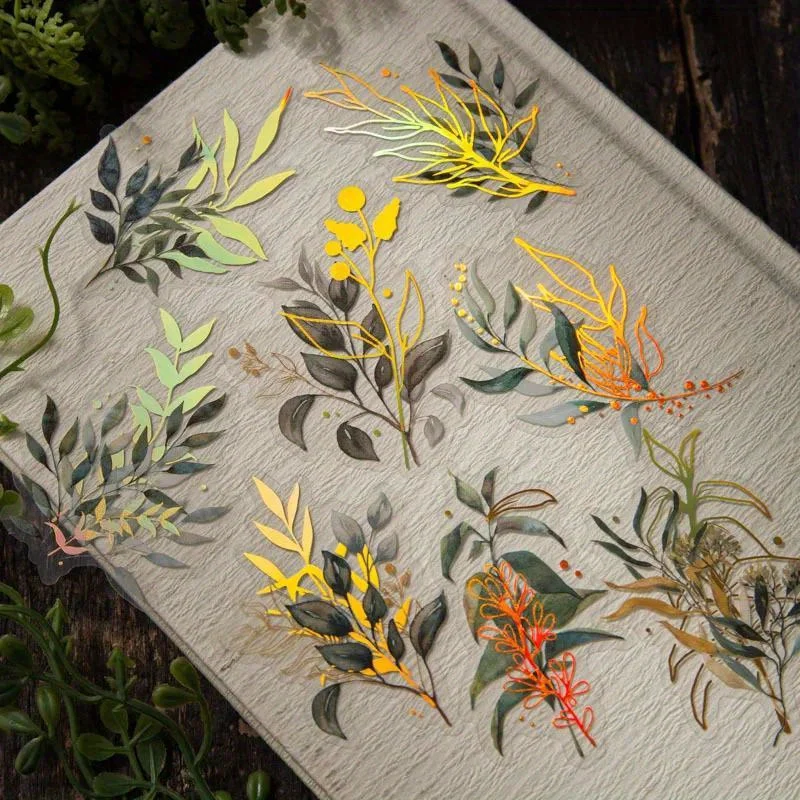 Gold Foil Flakes - Autocollants floraux vintage, flocons de feuilles